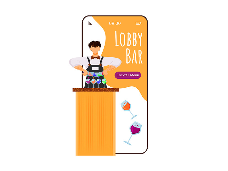 Lobby bar cartoon smartphone vector app screen