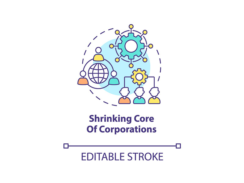 Shrinking core of corporations concept icon