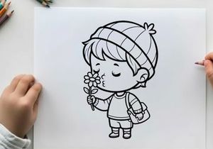 Cute child holding daisy flower vector illustration