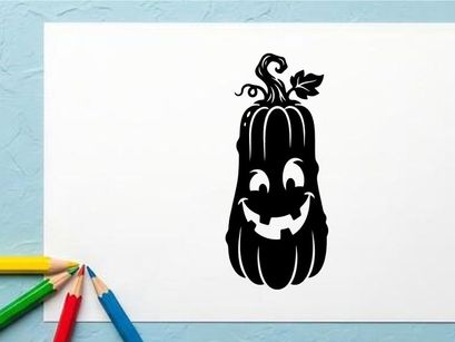Cute Halloween Jack-o'-lantern with a smiling face and curly stem