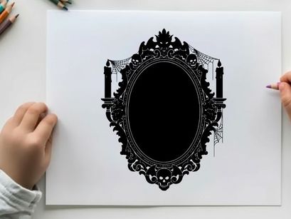 Silhouette of an ornate mirror with candelabras silhouette