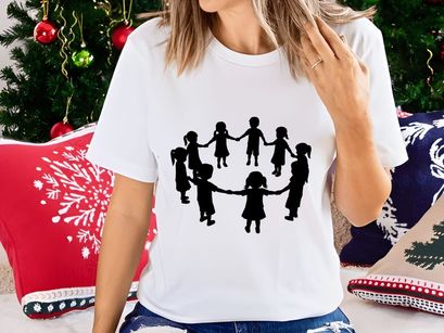 Children holding hands circle unity teamwork diversity vector illustration