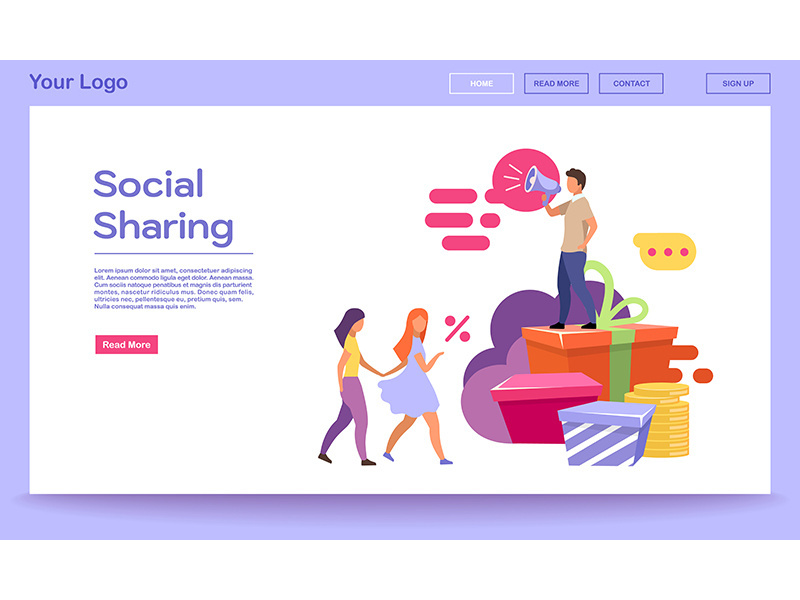 Social sharing landing page vector template