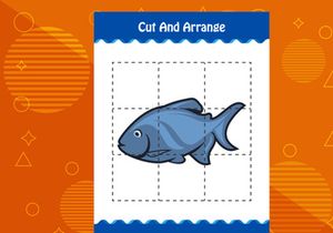 10 Pages Cut and arrange with a fish worksheet for kids. Educational game for children