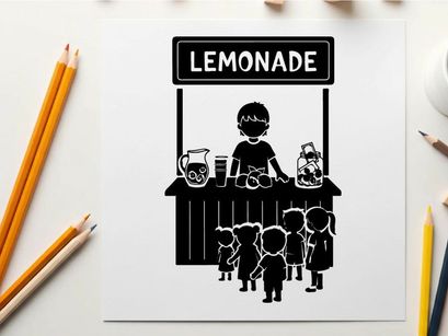 Silhouette of a child selling lemonade to kids