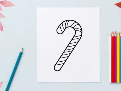 Candy cane line art illustration for Christmas holiday design and festive winter decor