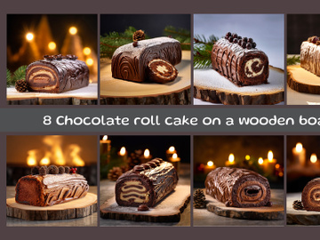 Chocolate roll cake on a wooden board preview picture