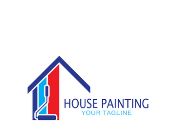 logo icon illustration house paint with a blend of brushes and rollers for house wall paint design, minimalist house, painting, interior, building, property business, wallpaper, vector concept preview picture