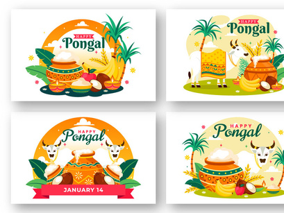 12 Happy Pongal Celebration Illustration