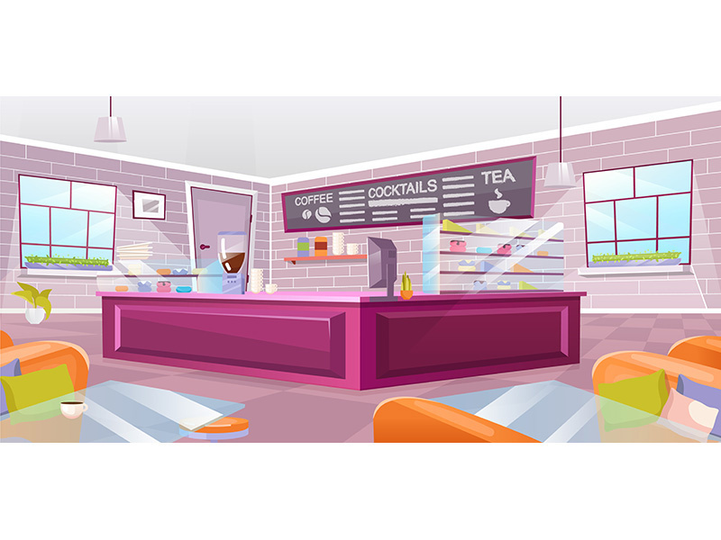 Cafe interior flat vector illustration