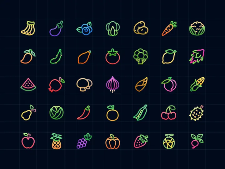 Colorful Fruit & Vegetable Icons