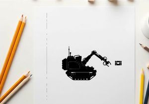 Silhouette of a heavy excavator machine in a simple design