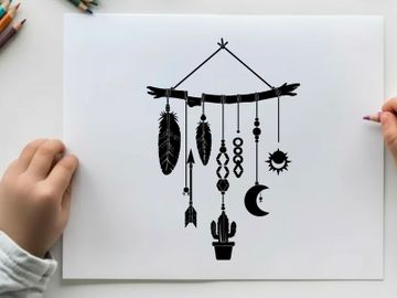 Silhouette dreamcatcher with turquoise beads and cactus silhouette preview picture