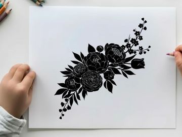Silhouette of a bouquet of flowers and leaves arrangement preview picture