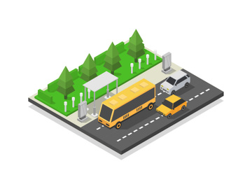 Illustrated isometric bus stop preview picture