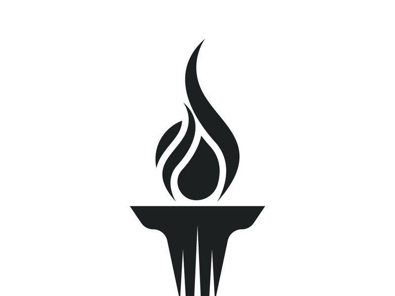 Burning Torch Fire Flame with Pillar column logo design