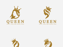 Beautiful face queen icon logo.for queen logo.Beauty woman hair salon golden logo. cosmetic, skin care business logo