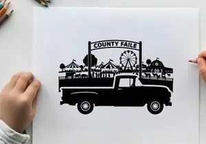 Silhouette of a vintage truck at county fair