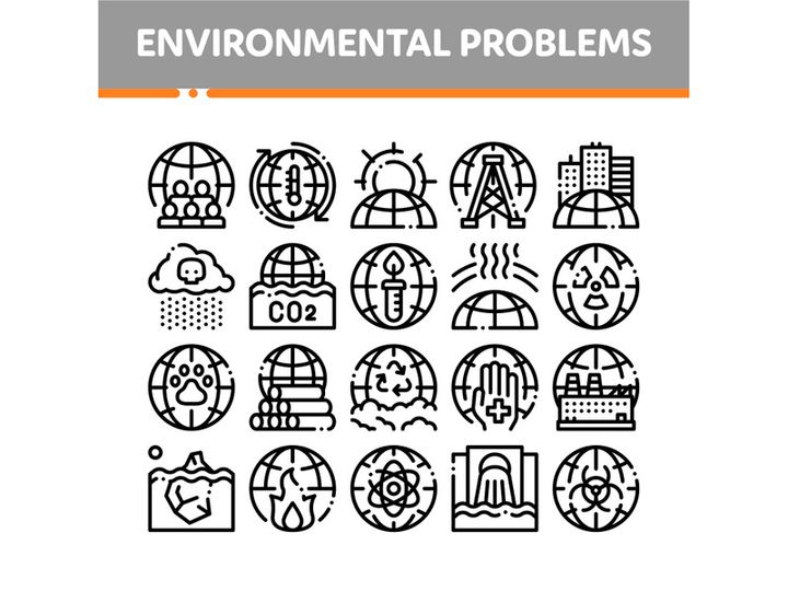 Environmental Problems Vector Thin Line Icons Set