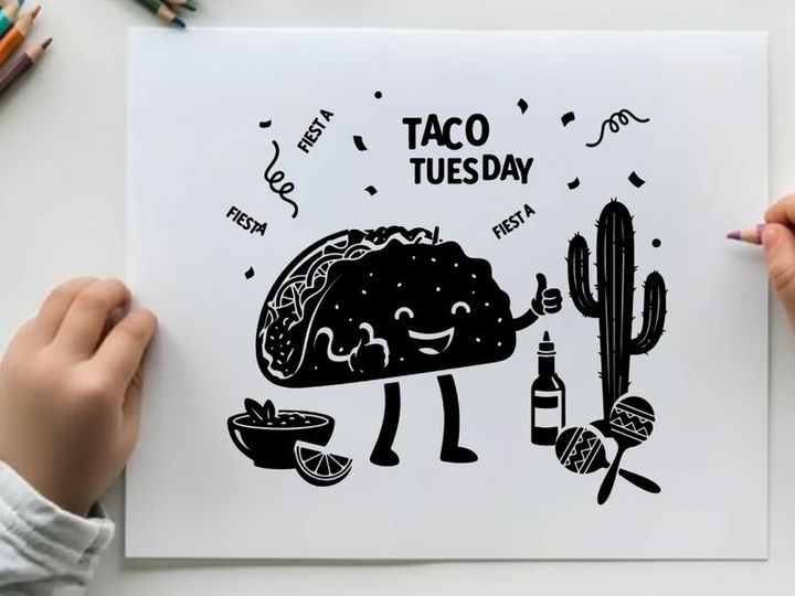 Taco tuesday silhouette character with cactus and fiesta elements