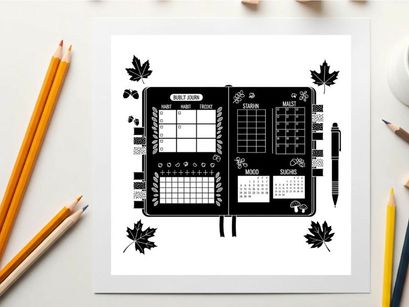 Silhouette of a planner with calendar and notes pages