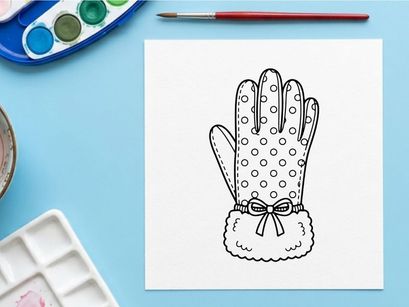 Luva de Natal branca desenhada à mão com ilustração de acessório de presente com bolinhas e laço