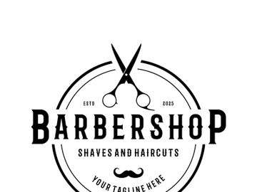 Barbershop logo vintage, retro, haircut, shaving, with scissors, shaving pole, comb, razor. for business, emblems, labels, barber shops, badges. preview picture