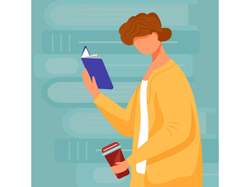 Man with book and coffee flat vector illustration preview picture