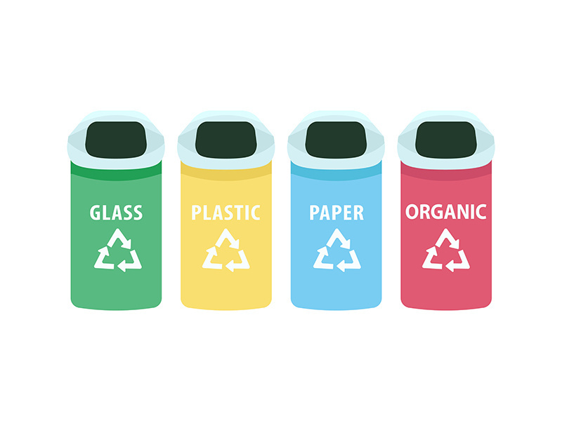 Waste sorting flat color vector objects set