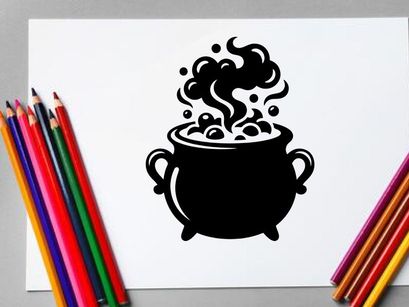 Black and White Coffee Cup Illustration with Steam Swirls