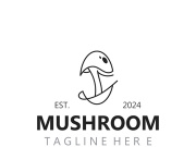 Mushroom botanical logo  modern and simple stamp style. nature or food template