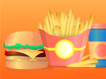 Fast food. Hamburger, beverage and french fries, vector illustration preview picture