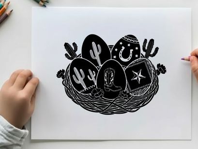 Western easter eggs in a basket silhouette