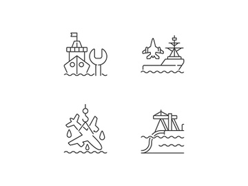 Maritime sector linear icons set preview picture