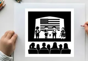 American patriotic silhouette of people watching founding fathers