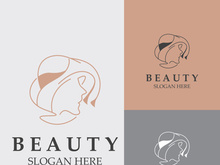 Woman Beauty care logo. Nature face saloon and spa design flat vector