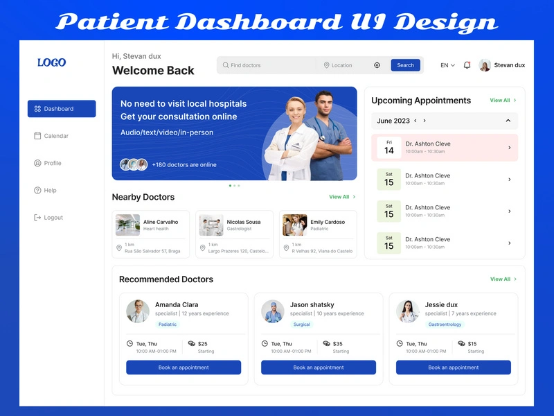 Patient Dashboard UI Design Appointment Booking & Tracking