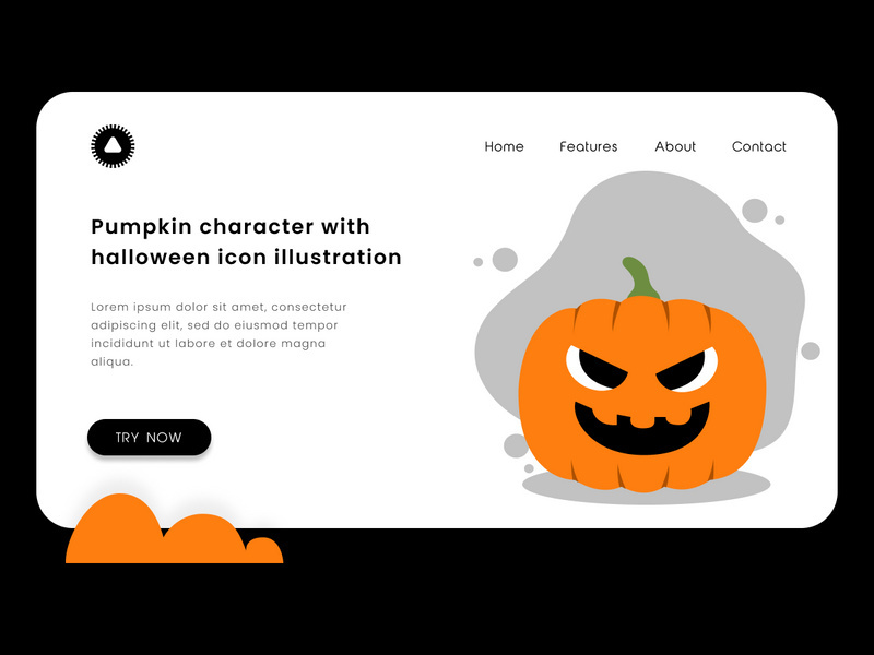 Pumpkin character with halloween greetings icon illustration.
