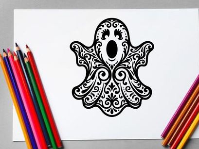 Decorative black and white owl silhouette with intricate patterns