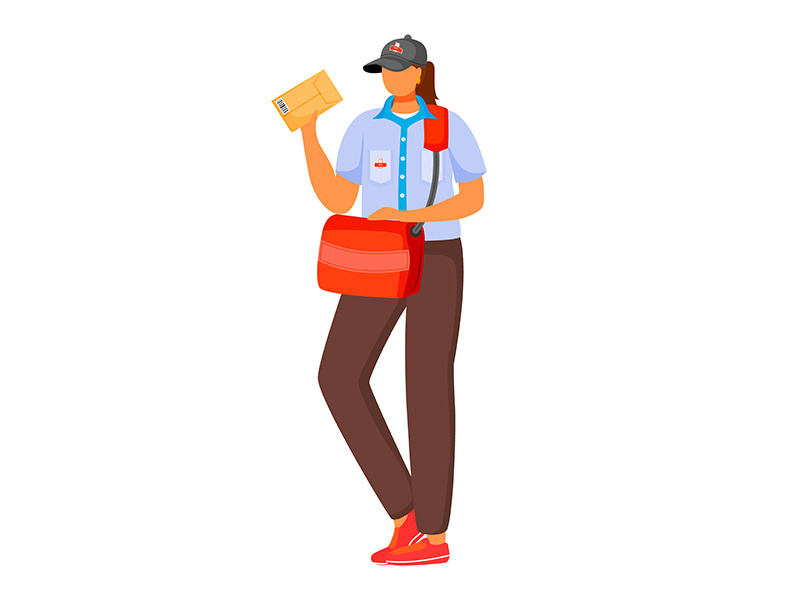 Post office female worker flat color vector illustration