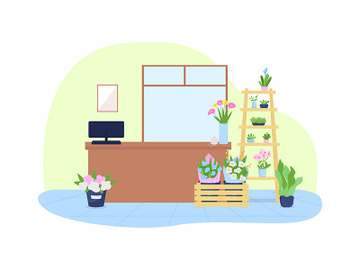 Flower shop interior 2D vector web banner, poster preview picture