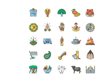 Indian culture RGB color icons set preview picture