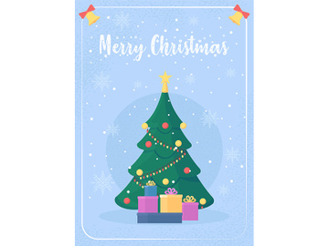 Christmas tree greeting card flat vector template preview picture