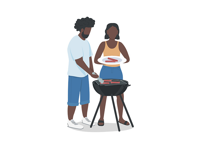 Couple hosting barbeque party semi flat color vector characters
