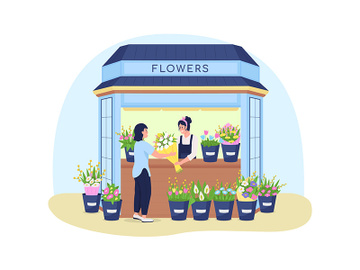 Flowers kiosk 2D vector web banner, poster preview picture
