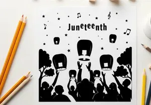 Juneteenth celebration silhouette with lanterns and music