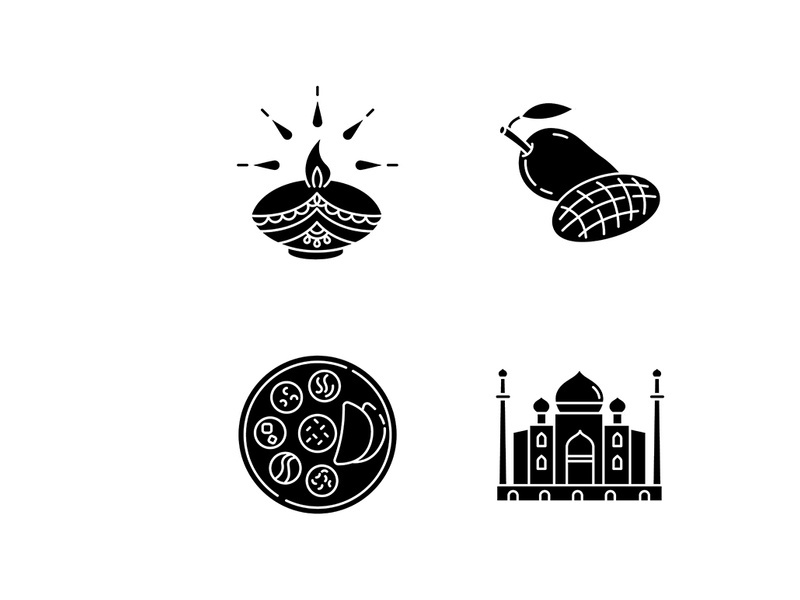 Indian culture black glyph icons set on white space