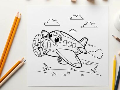 Cute cartoon airplane flying with smoke vector illustration