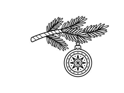 Hand-drawn Christmas compass with pine branches and festive holiday ornament design
