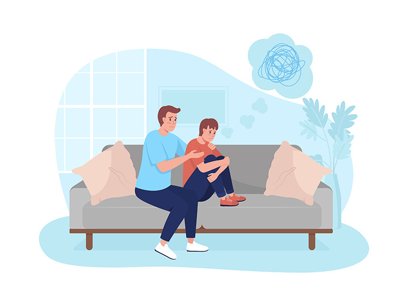 Parent support teen son 2D vector isolated illustration